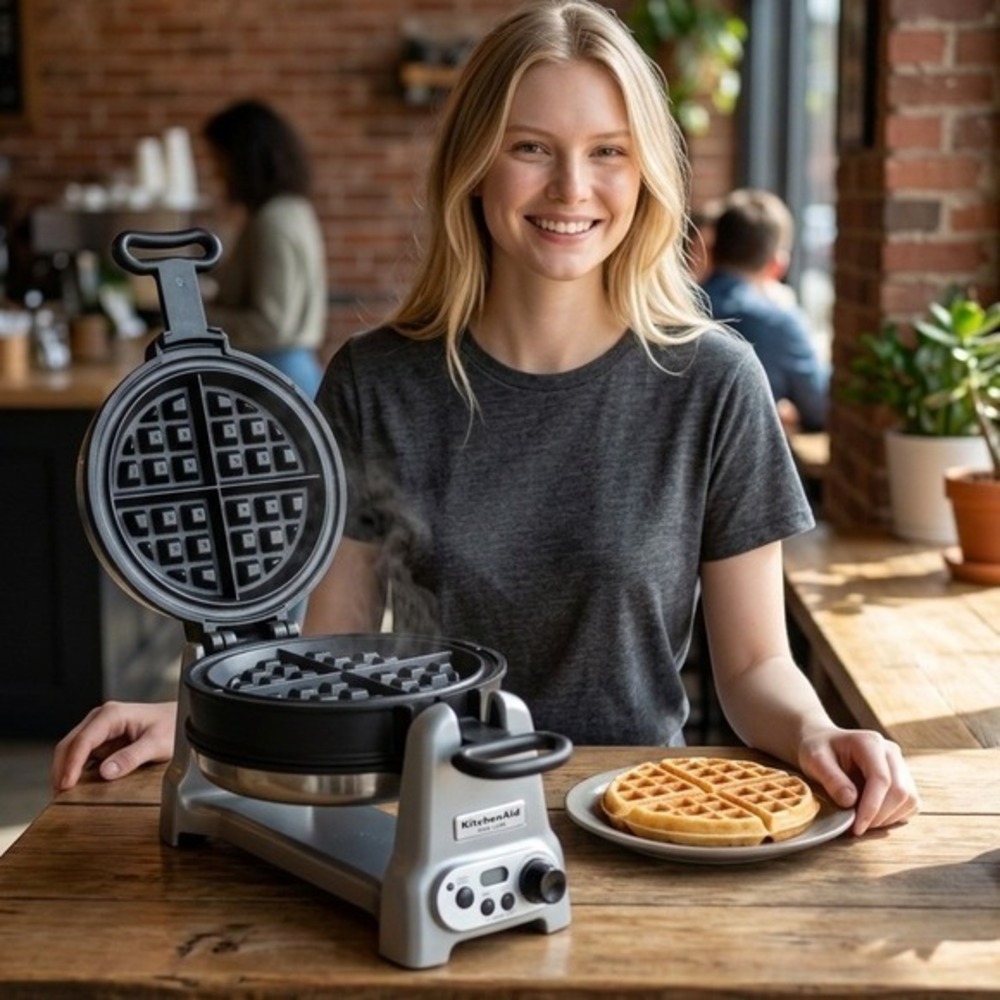 KitchenAid Pro Line Series Waffle Baker Double Sided Rotating Silver KPW200